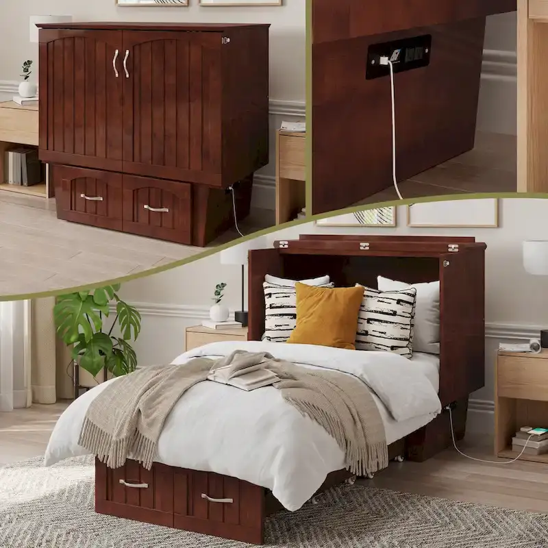 Sydney Twin Murphy Bed Chest with 6 inch Mattress