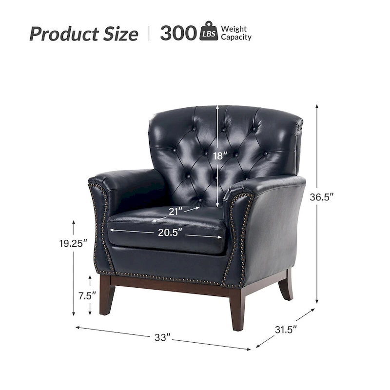 Burt Traditional Genuine Leather Accent Chair with Tufted Wing Back by HULALA HOME