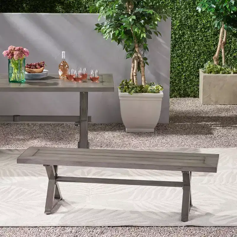 Lamphere Rectangle Aluminum Modern Dining Bench Dark Gray - Christopher Knight Home: Weather-Resistant, Patio Seating