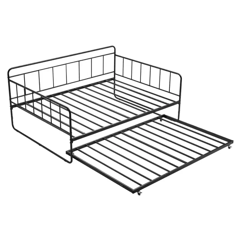 VEVOR Full Size Daybed Frame, Day Bed with Trundle, Heavy Duty Metal Platform Bed Frame, Full Daybed with Metal Slats Support for Living Room, Black