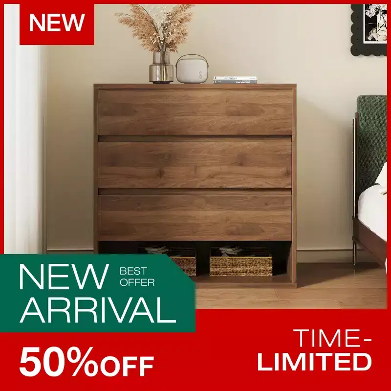 Luck Live Modern 3-Drawer Nightstand with Open Storage Shelf, Minimalist Bedside Table for Bedroom Walnut Color
