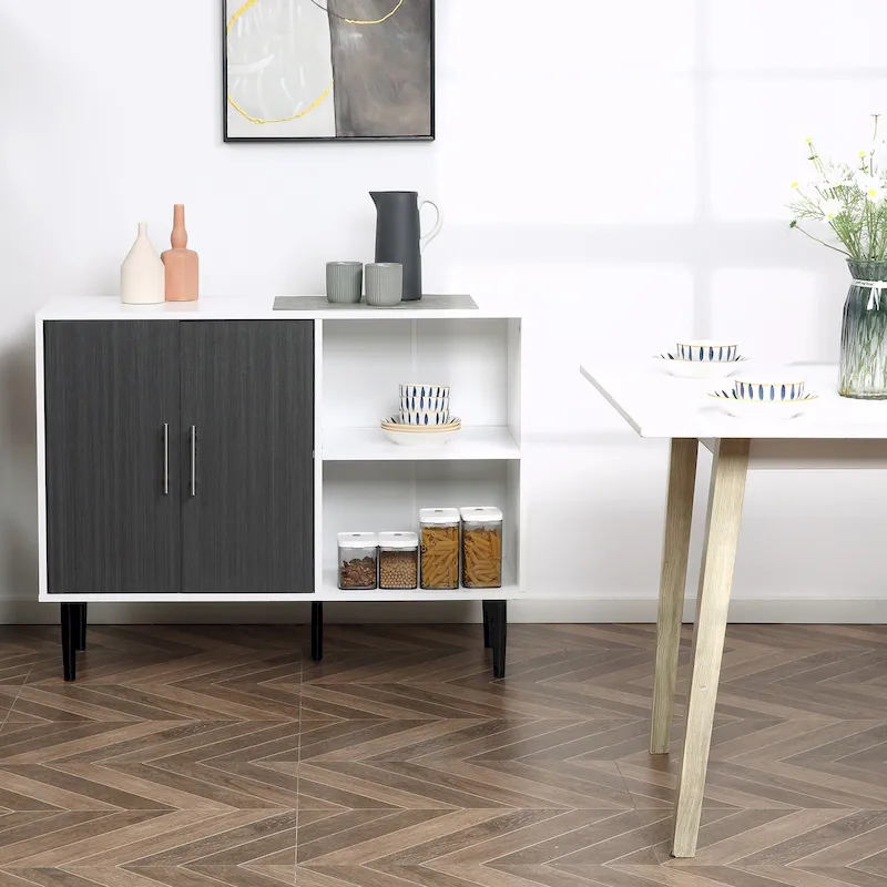 Modern Buffet Cabinet with Doors and Adjustable Shelves – Dining Room Sideboard Storage