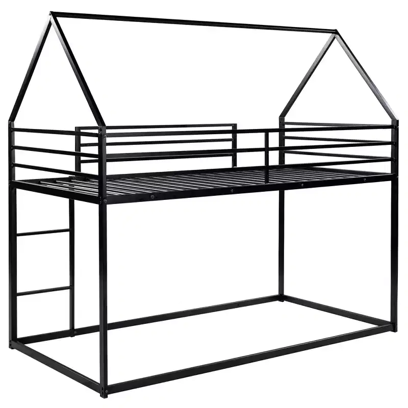 Metal Twin over Twin House-Shaped Bunk Bed with Built-in Ladder