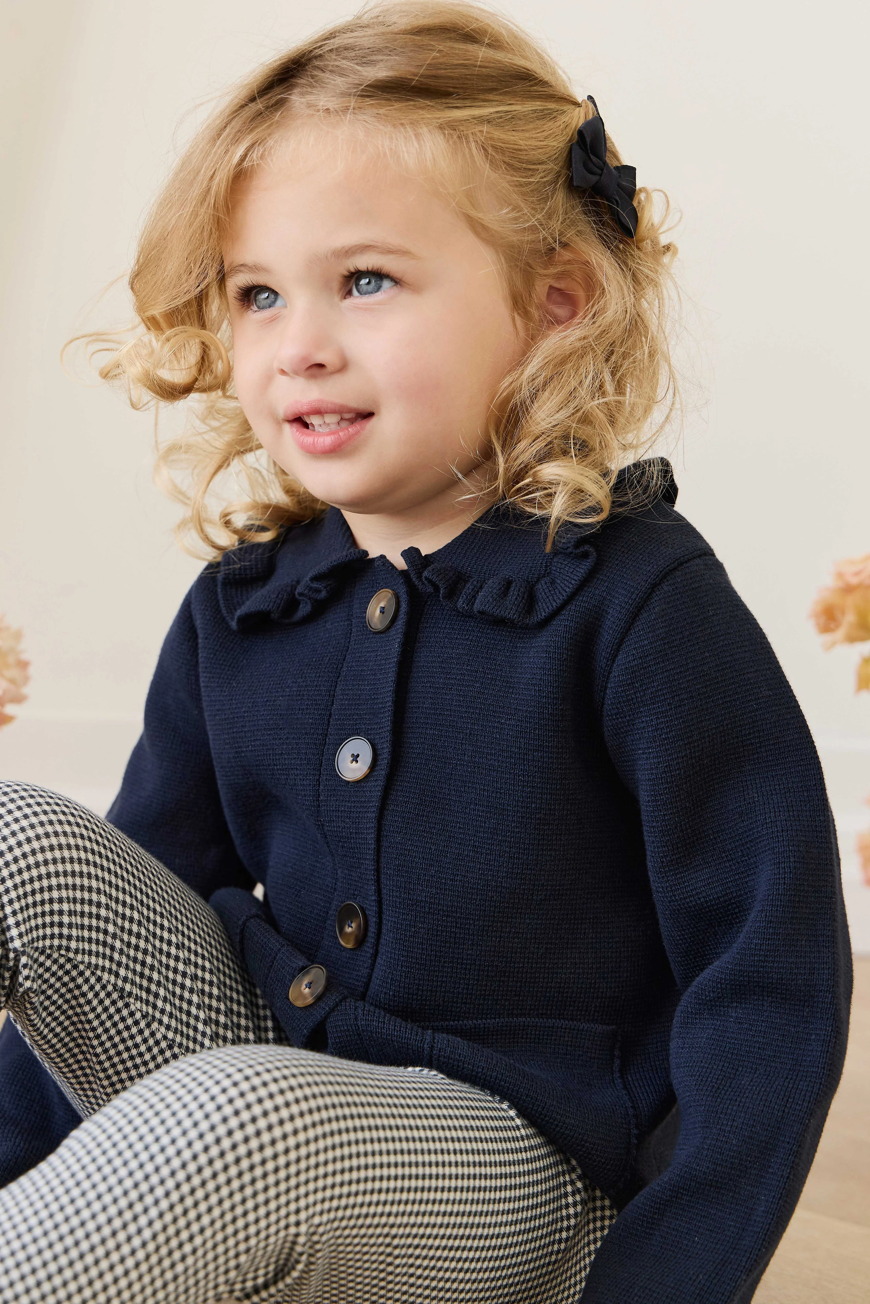 Classic Navy Dash Gingham Organic Cotton Everyday Legging with Elastic Waistband for Girls NB–10Y