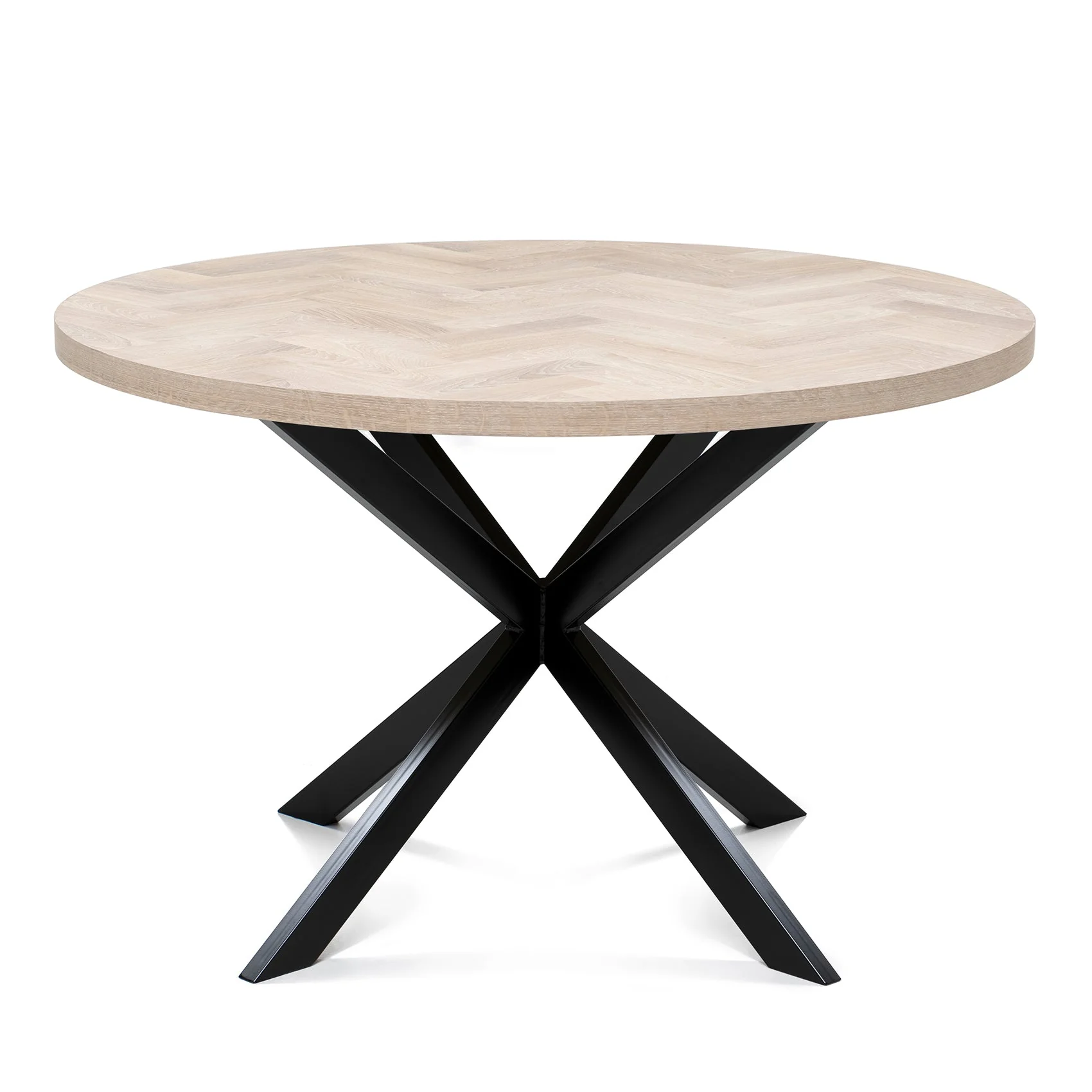 Round Herringbone Dining Table in Cotton Oak - Introducing our handcrafted Round Herringbone Dining Table in Cotton Oak - a