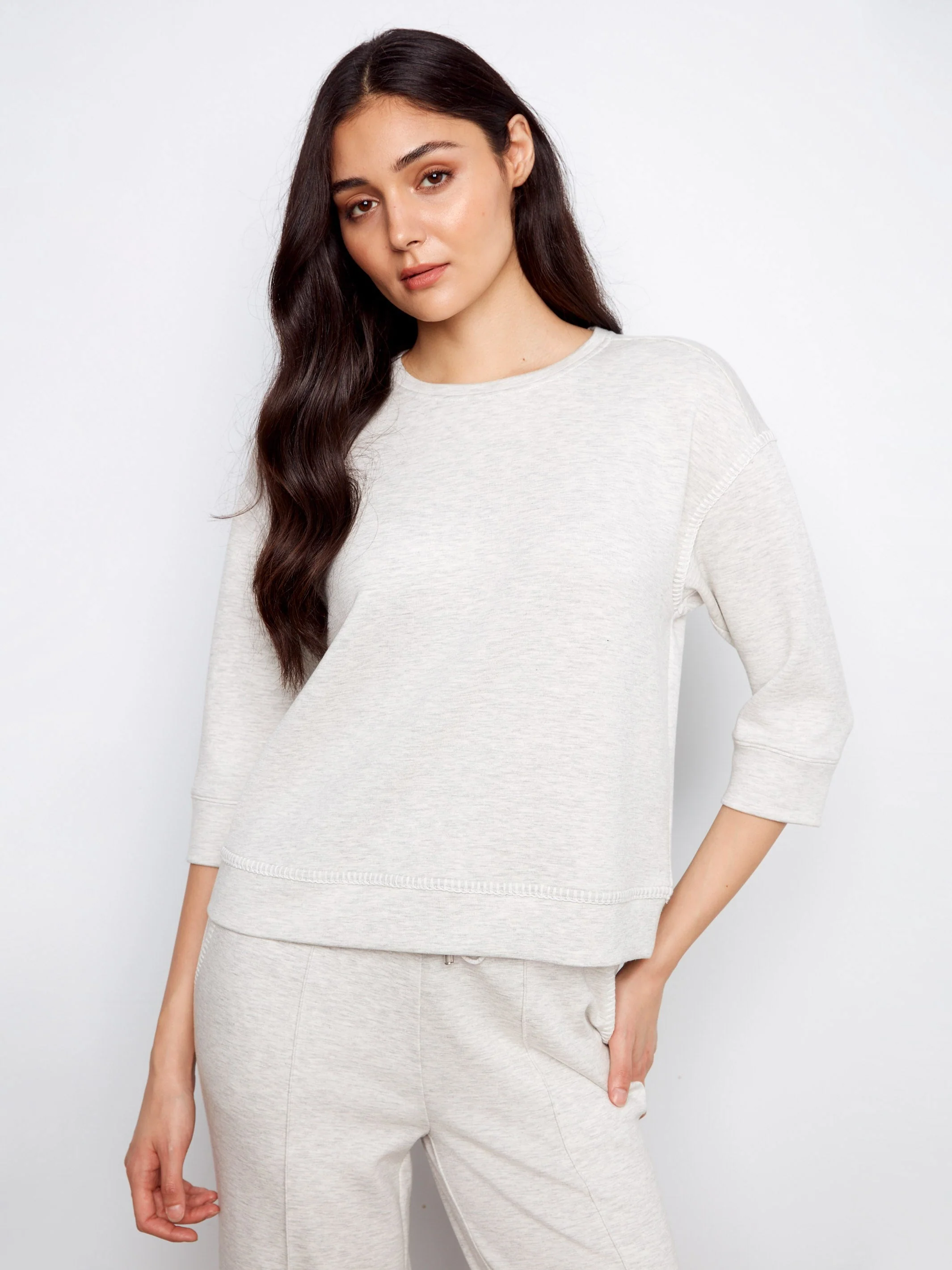3/4 Sleeve Top - Heather Light Grey