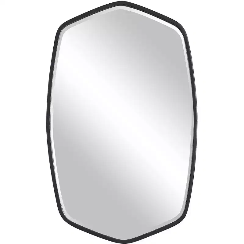 Vanity Accent Wall Mirror Modern Beveled Satin Black Iron Metal Frame 22 1/4 Wide for Bathroom Bedroom Living Room Home