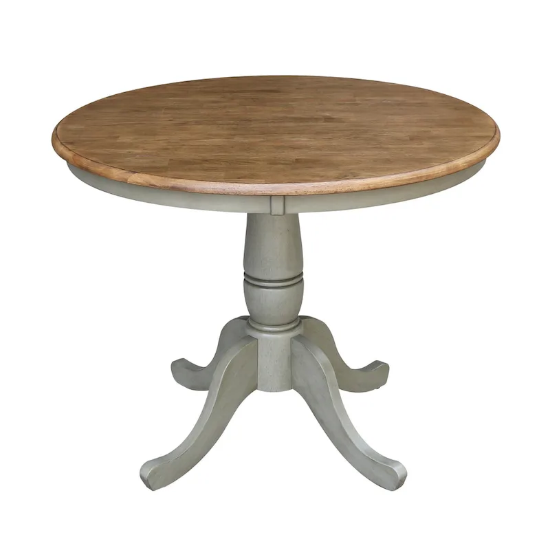 International Concepts Solid Wood 36 Round Pedestal Dining Table with 4 Madrid Ladderback Chairs
