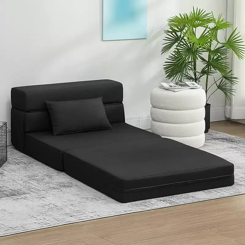 Folding Sofa Bed, Sleeper Chair Bed with Pillow, Modern Linen Convertible Futon Couch