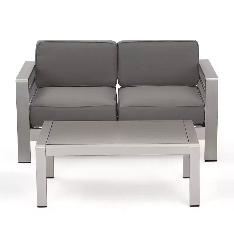 GDFStudio Martha Outdoor Aluminum Loveseat and Coffee Table Set with Cushions