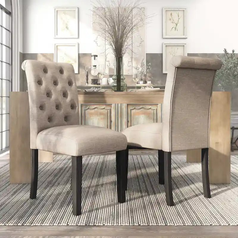 Brec Farmhouse Marble Top 5-Piece Round Dining Table Set with Tufted Chairs by Furniture of America