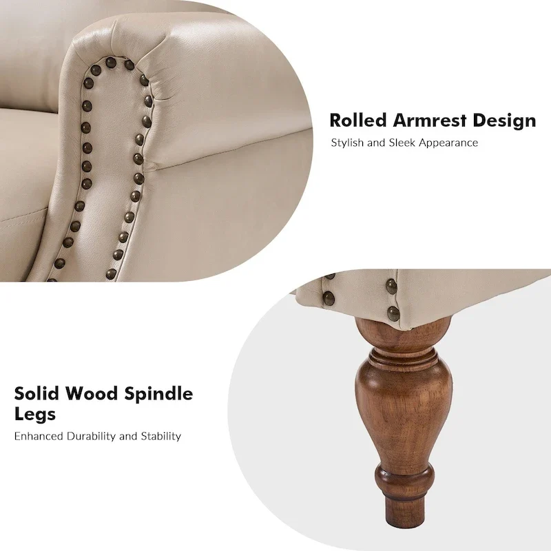 Traditional Vegan Leather Manual Push-Back Recliner, Padded Armrests, Solid Wood Legs, Living Room