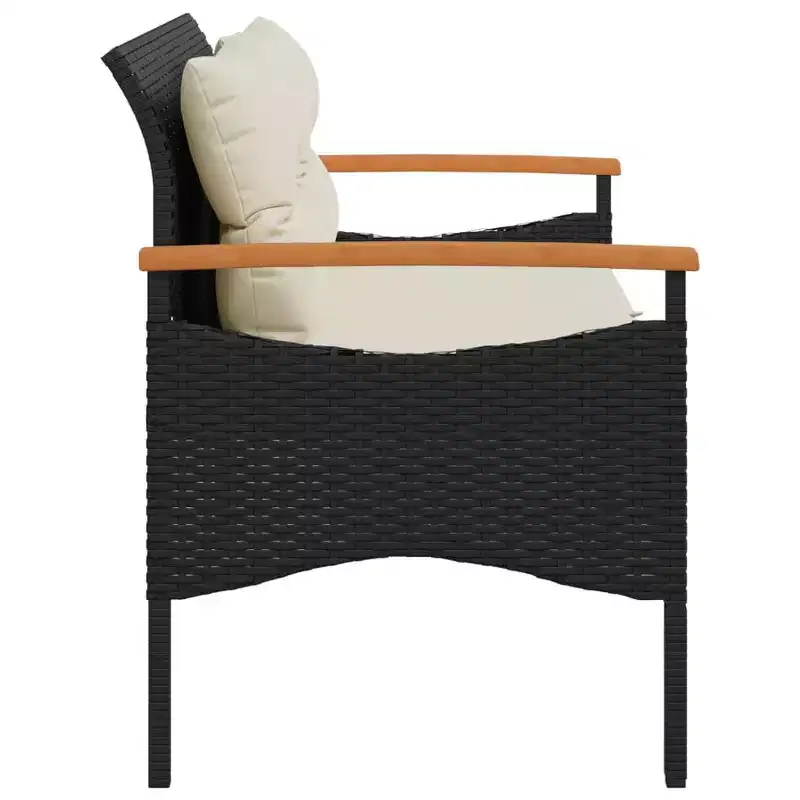 vidaXL Patio Bench with Cushions 45.7x24.6x29.1 Black Poly Rattan - Black