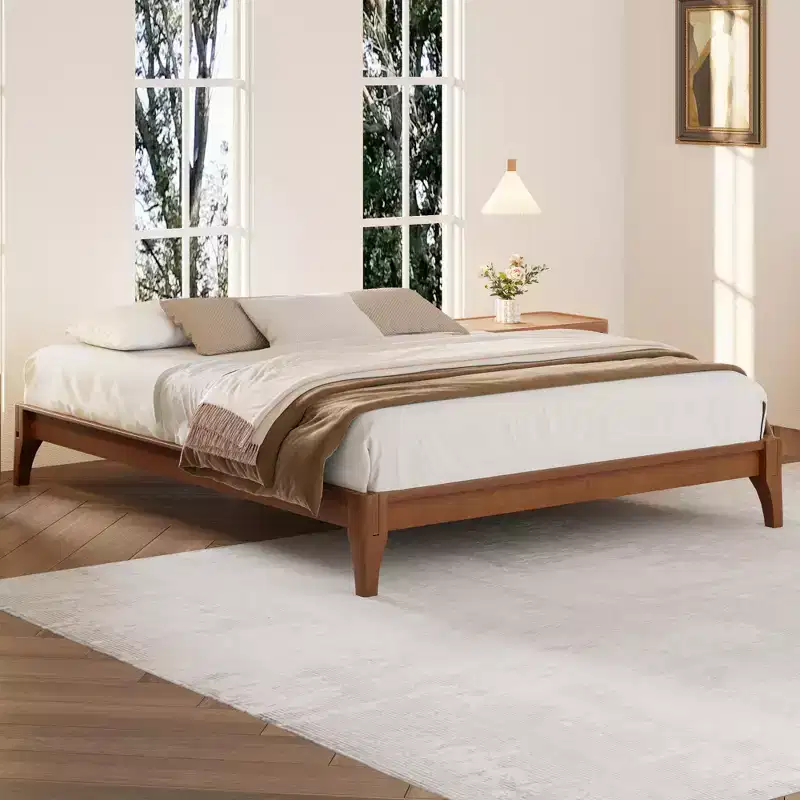 Johnny 12 Inch Solid Bamboo Wood Platform Bed with Wood Slats and Metal Support