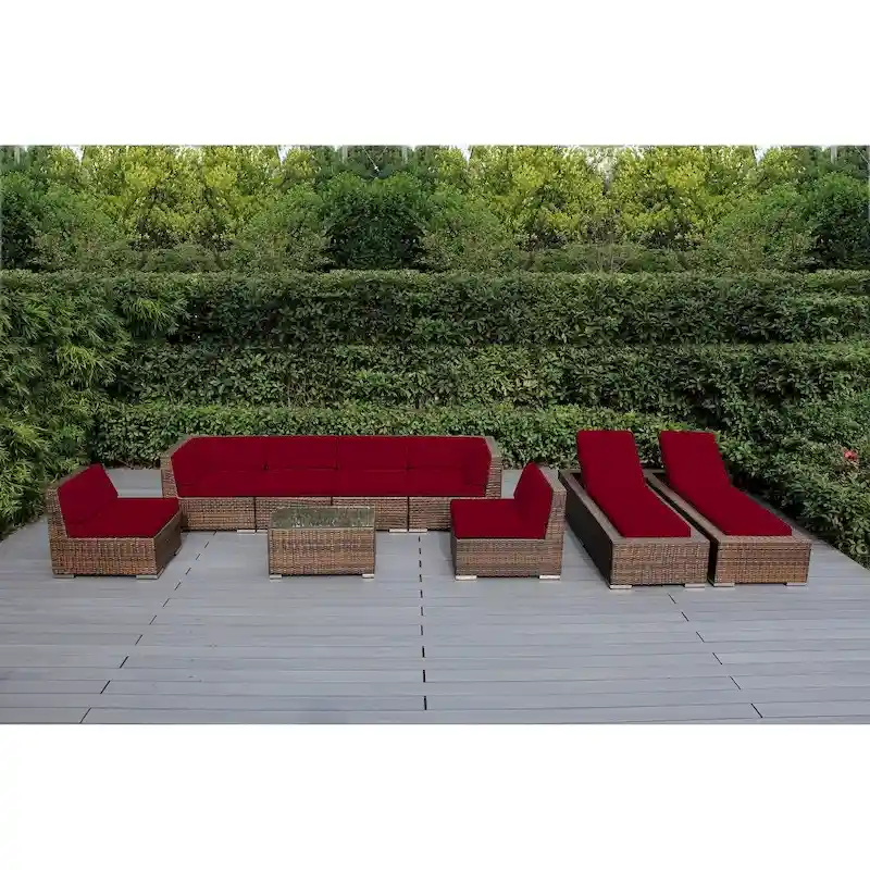 Ohana Outdoor Patio 9-piece Mixed Brown Cushioned Wicker Sofa Set - No Assembly