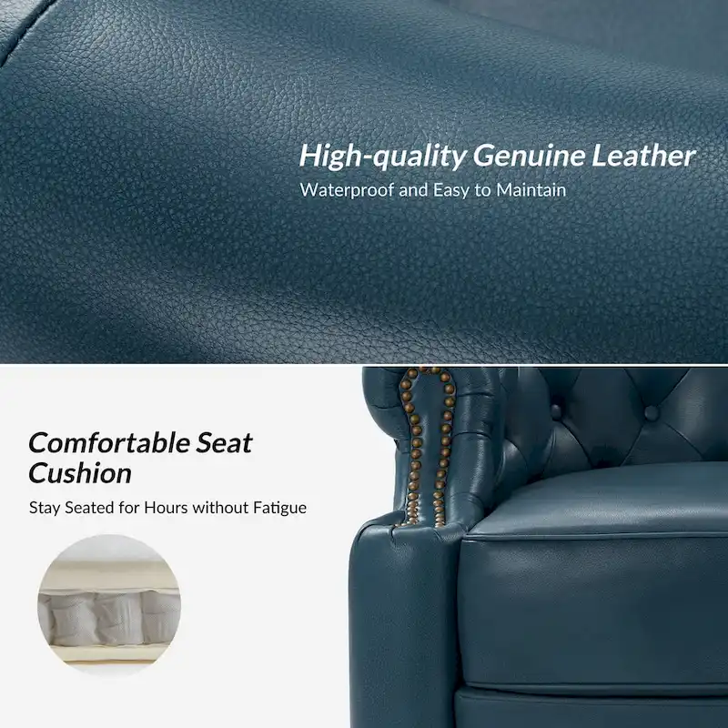 Felipe Modern Genuine Leather Swivel Chair With Tufted Back By HULALA HOME