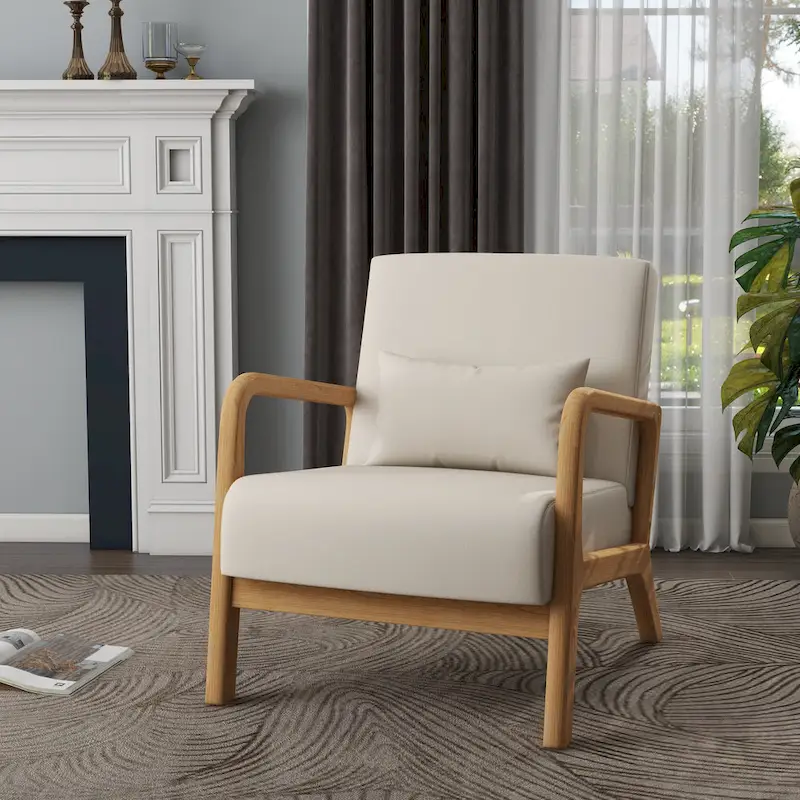 Mid Century Modern Upholstered Accent Chair with Pillow