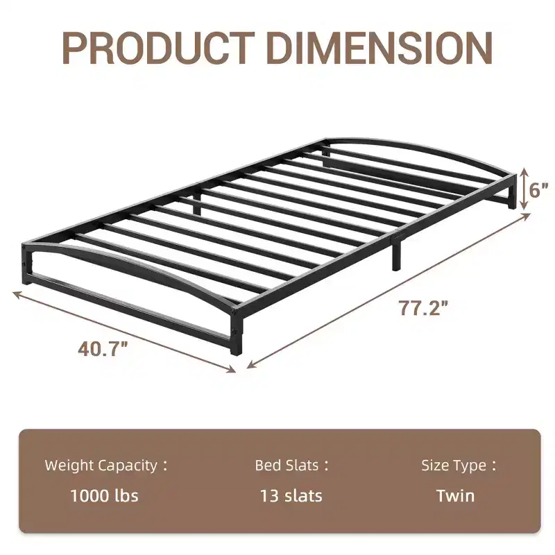 Low bed frames, metal platform single bed frames, heavy-duty low bed frames, springless mattresses, mattress bases with steel ribs for support.