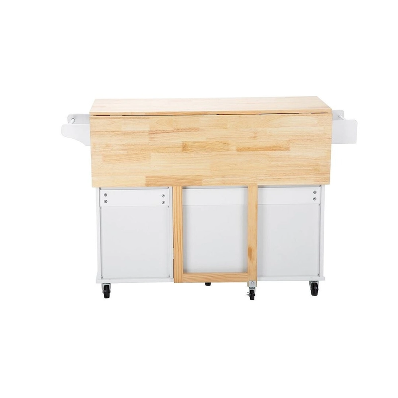 Kitchen Island Cart with Extensible Rubber Wood Top and Locking Wheels