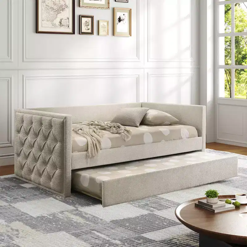 Modern Design Twin Sofa Bed with Trundle and Mattress - Ready Platform With Engineered Wood