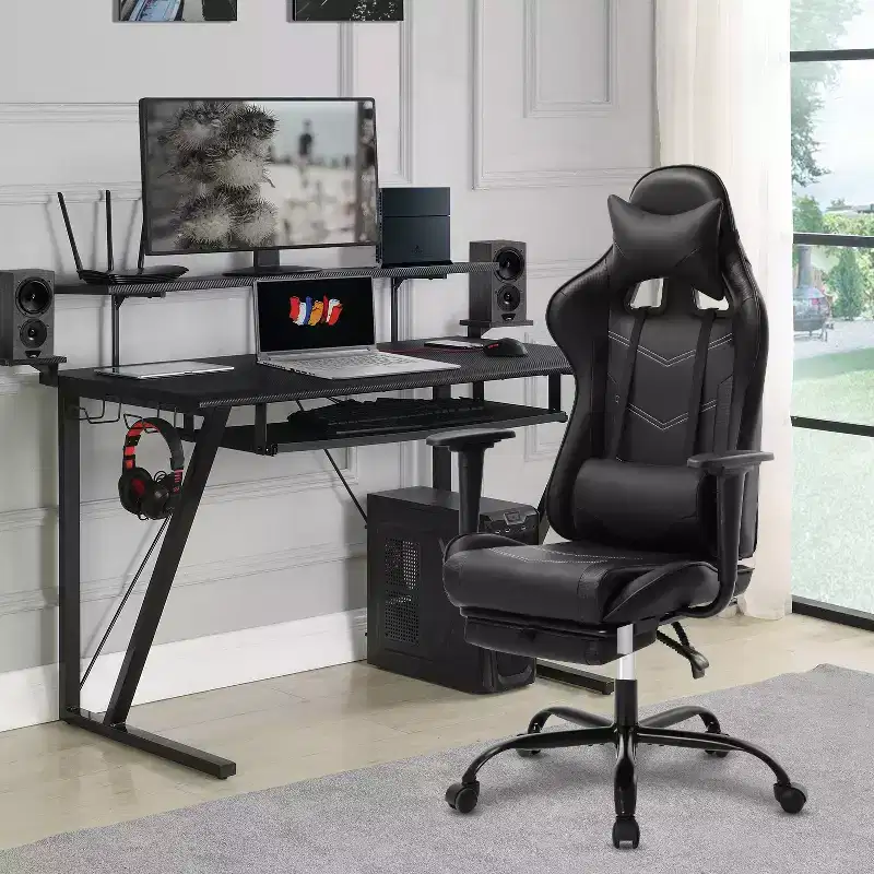 FDW Racing Gaming Chair Video Game Chairs with Computer Desk PU Leather Headrest Lumbar Support & 360-Swivel Seat