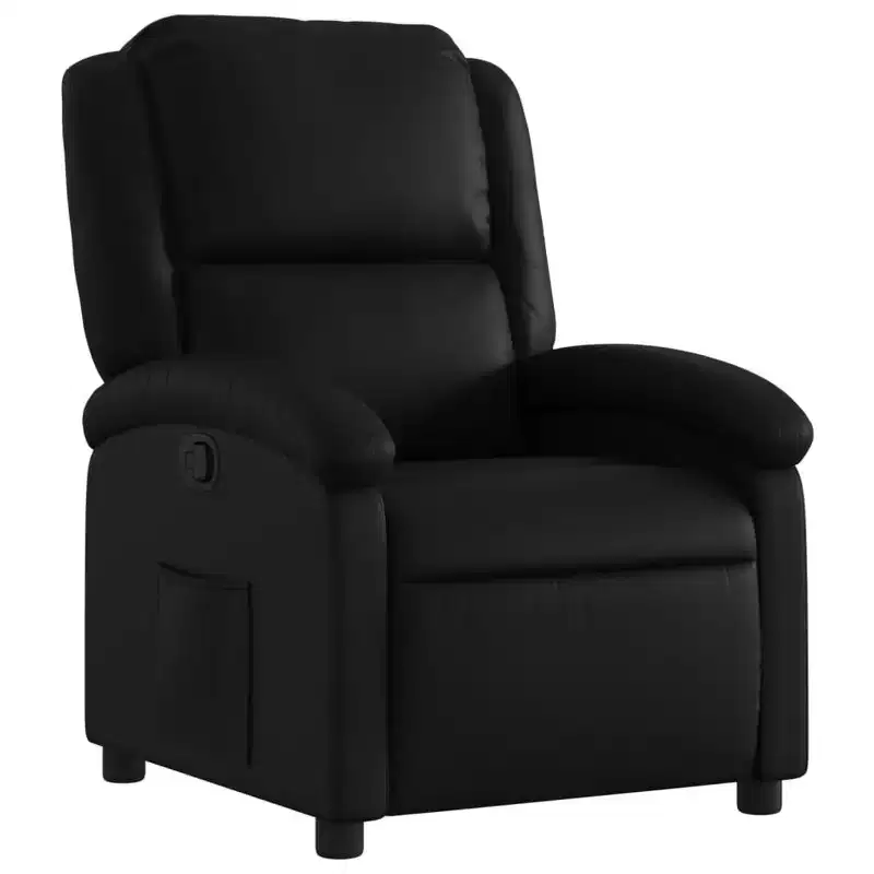 Cream Faux Leather Wingback Recliner Chair with Side Pocket