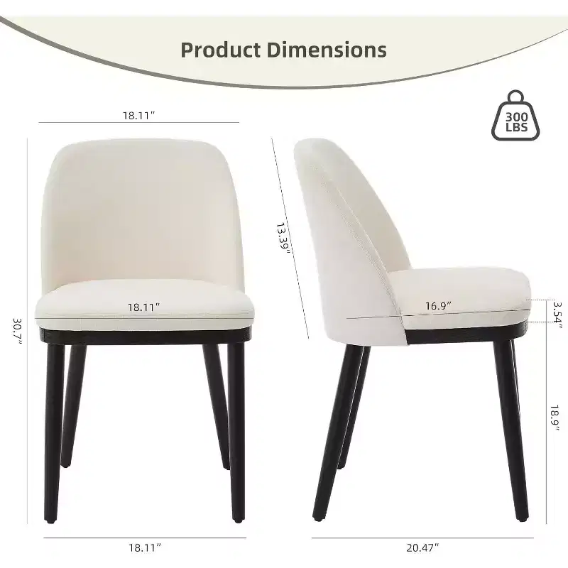 Modern Dining Chair Set of 2, Linen Upholstered Kitchen Chair, Dining Room Chair with Curved Back, Sold Wood Legs, for Kitchen, Dining Room