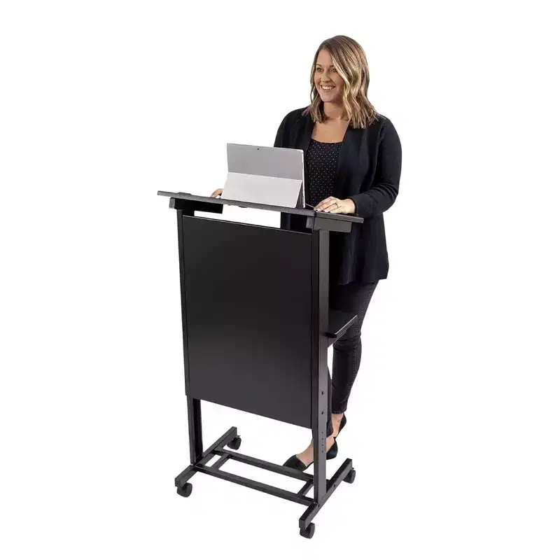 Stand Up Desk Store Mobile Adjustable Height Rolling Lectern Podium with Heavy Duty Steel Frame