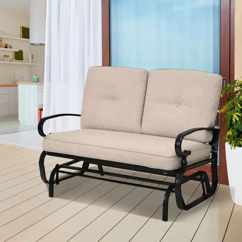 Costway 2-Person Outdoor Swing Glider Chair Bench Loveseat Cushioned Sofa