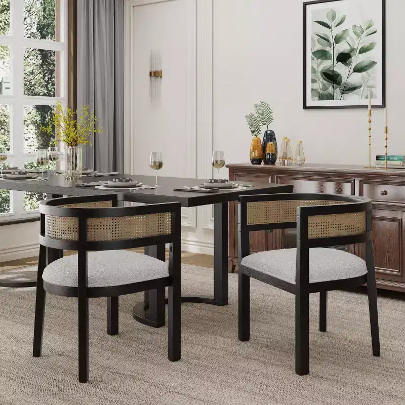 Christopher Knight Home Cinnabar 19.75 Seat Height Upholstered Rubberwood Tub Dining Chairs with Cane Back(Set of 2)