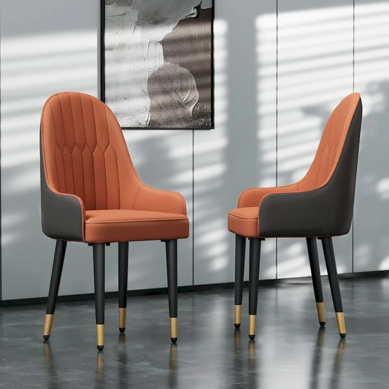 Set of 2 Modern Microfiber Silicone Leather Upholstered Dining Chairs, Metal Legs - 20.5x19.3x35.5 inch