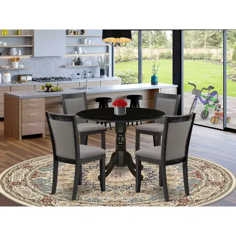 HomeStock 5-Piece Natural Oak Finish Solid Wood Top Dining table with 4 Chairs with Drop Leaf Lattice Back