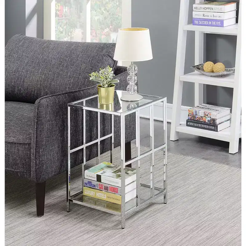 24 in.H Silver Color Rectangle Glass Table Top End Table 1-piece