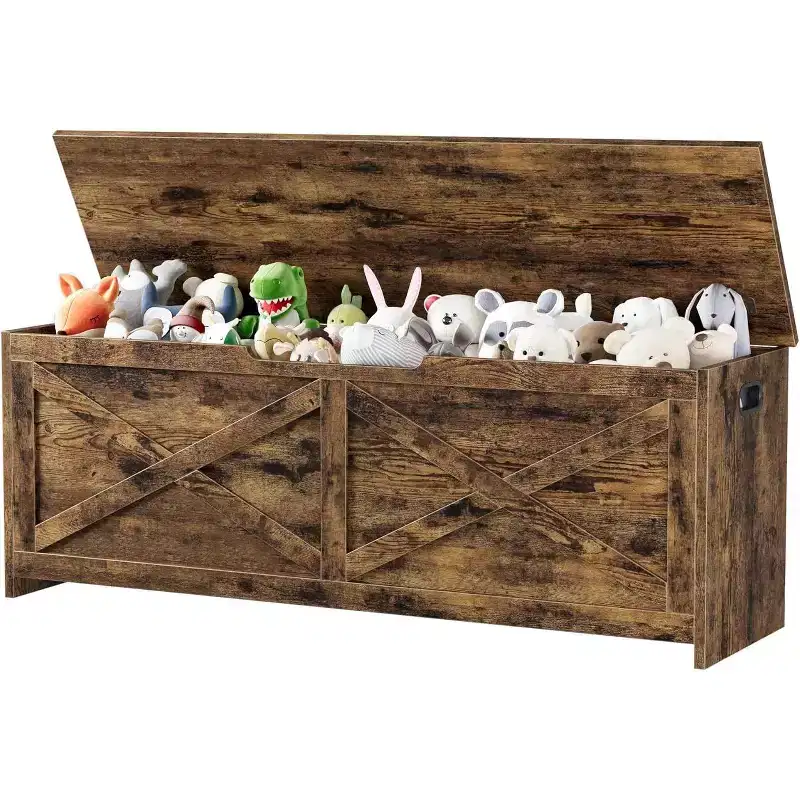 47 Storage Chest Bench with Safety Hinge, Large Wooden Toy Box Organizer for Bedroom or Entryway