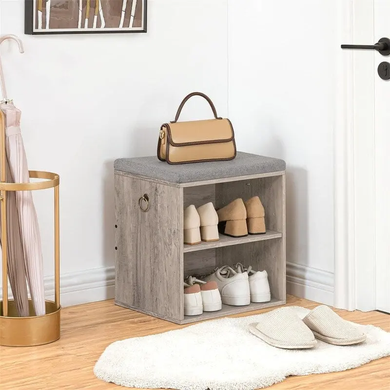 Small Shoe Bench with Cushion - 11.8D x 15.7W x 16.5H