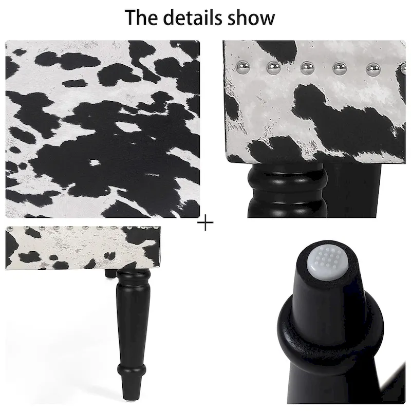 Adeco Cow Fabric Ottoman Bench Stool