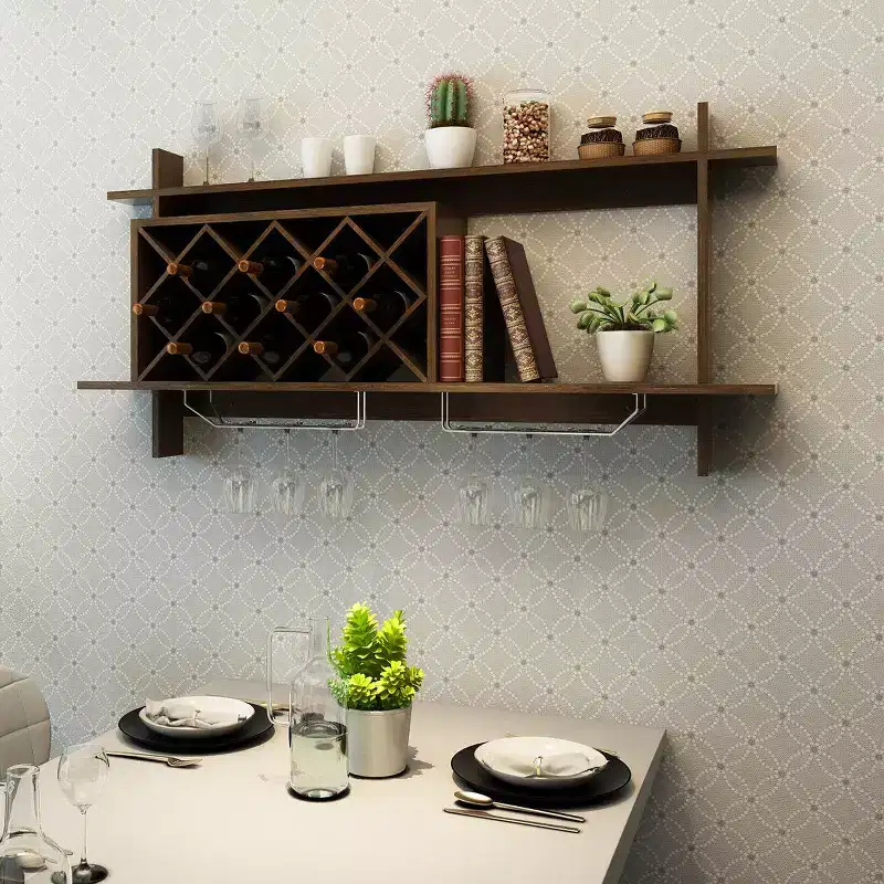 Costway Wall Mount Drinks Rack Organizer With Glass Holder & Storage Shelf Home Decoration