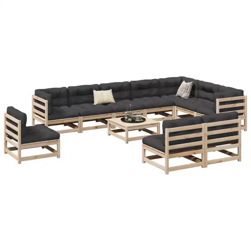 vidaXL Garden Sofa Set Wax Solid Pine Wood Large Breathable Design