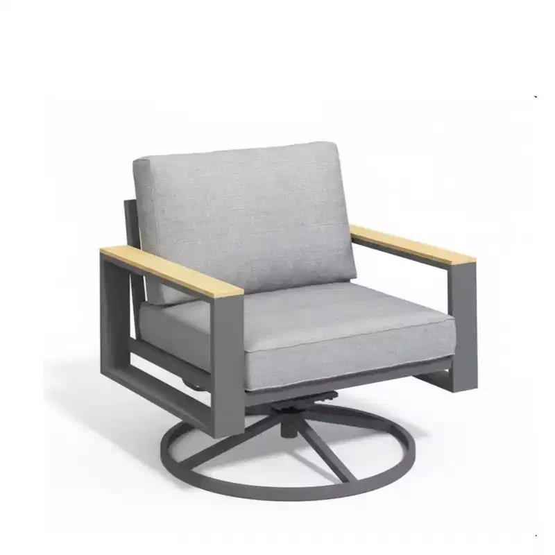 All-Weather 30 Aluminum Swivel Patio Dining Chairs with Gray Cushions