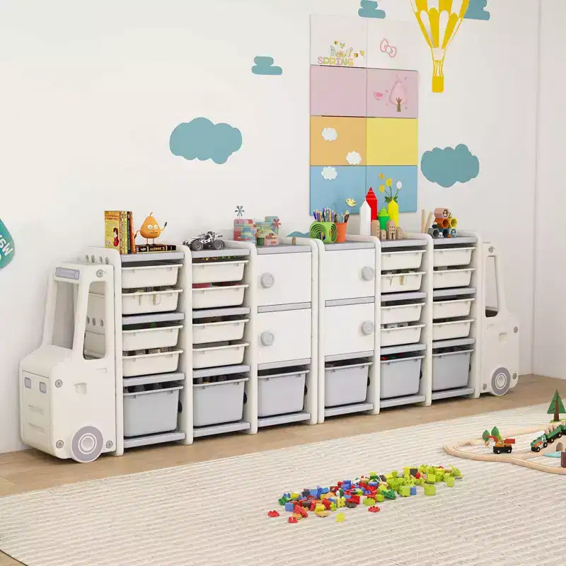 Kids Toy Storage Organizer with 2 Cabinets & 11 Removable Bins, Playroom