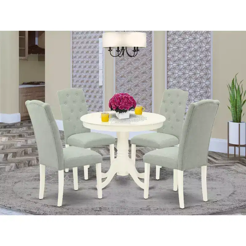 HomeStock 5 Piece Dinette Set Linen White Baby Blue