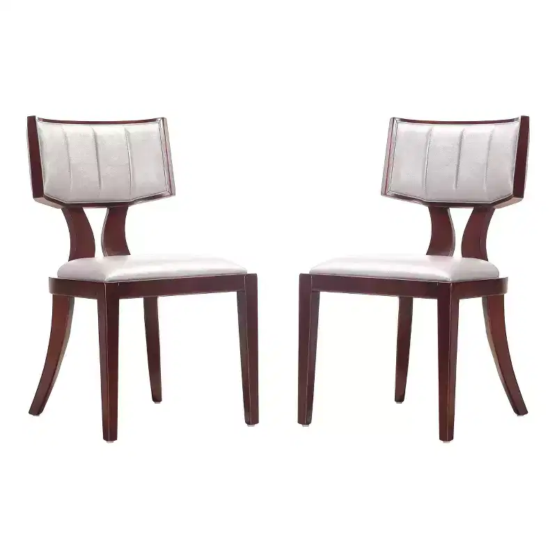 Set of 2 Pulitzer Faux Leather Dining Chairs Silver - Manhattan Comfort: Beechwood Legs, No Assembly Required