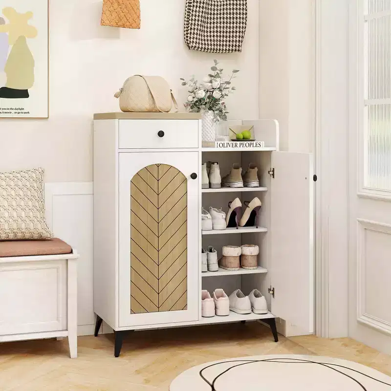 6-Tier Shoe Cabinet with Drawer 6 Removable Shelves Ventilation Openings Metal Legs