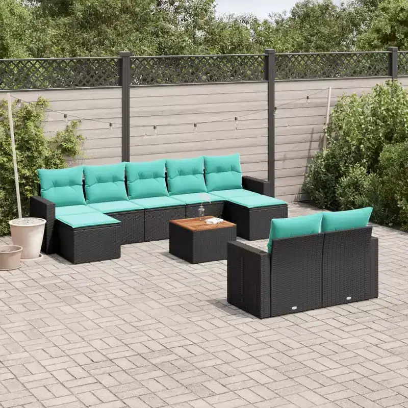 vidaXL Garden Sofa Set Black Poly Rattan Large Adjustable Armrests