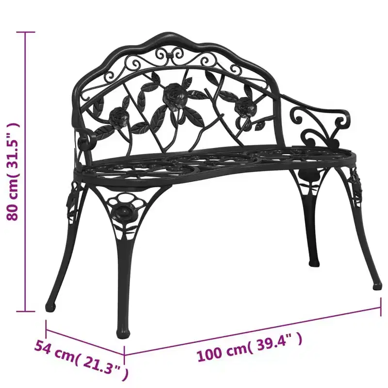 vidaXL Garden Bench Black Cast Aluminum, Cast Iron Medium