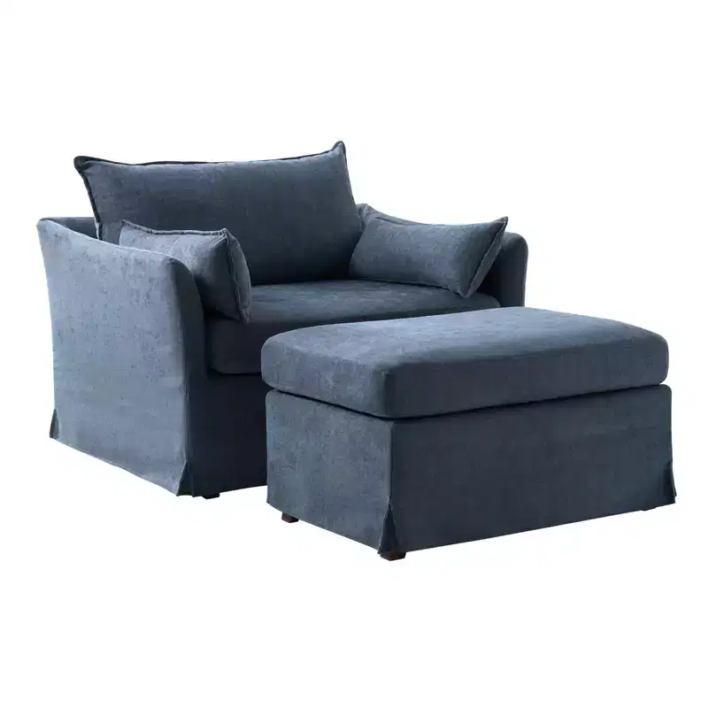Nat Slipcovered Armchair with Ottoman | HULALA HOME