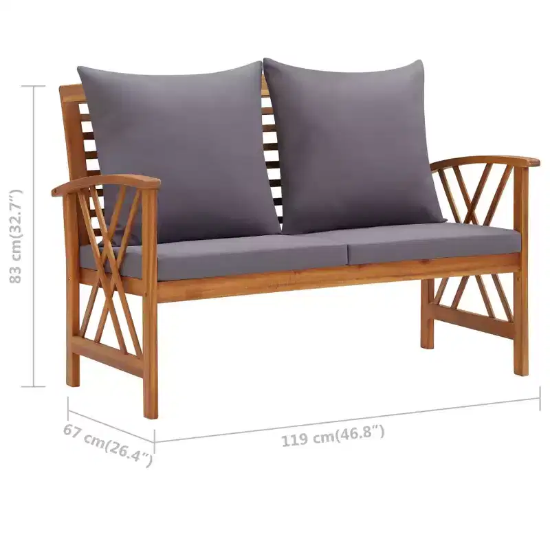 Garden Bench Acacia wood finish and dark grey cushions
