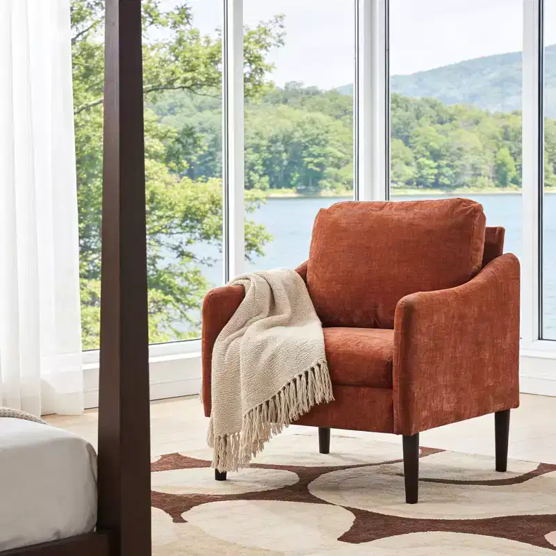 Beige / Black / Green / Orange Chenille Accent Chair, Curved Armchair for 1, Single Sofa Seat
