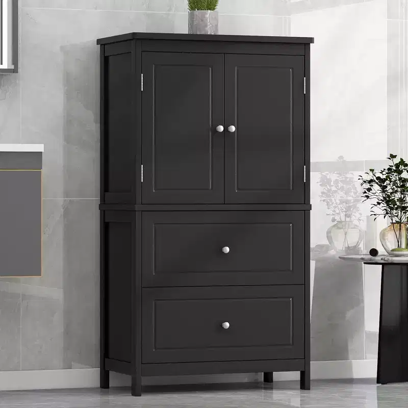 Bathroom Storage Cabinet, Cabinet with Double Doors, Drawers and Adjustable Shelf
