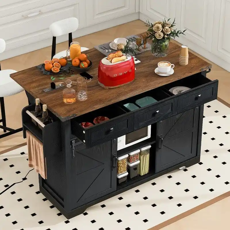 Mairi 54.5 Farmhouse Kitchen Island with Power Outlet